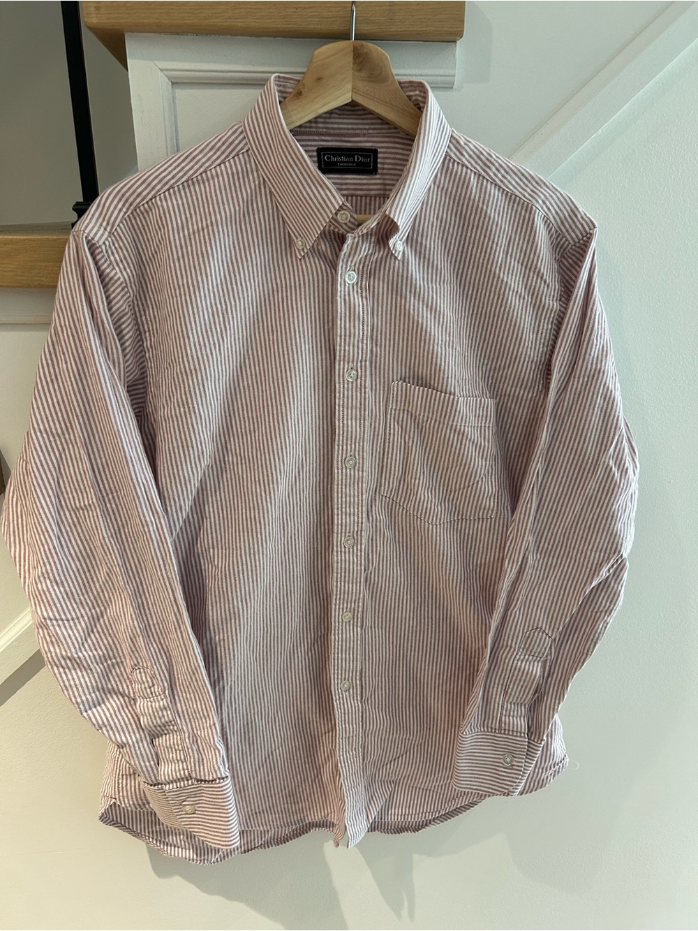 Dior Men’s Pink and White Striped Button-Down Shirt